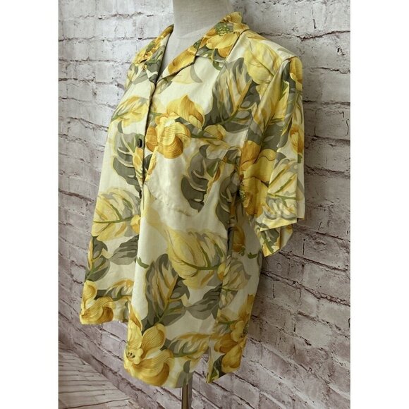 Tommy Bahama Hawaiian Silk Shirt Womens S Yellow Loop Collar Camp - Picture 4 of 5